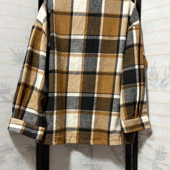 Womens Plaid Shacket XL Brown Oversized Flannel Jacket Cabin Boho Grunge Y2K - Picture 3 of 8